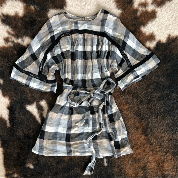 Maeve Kimono Tunic Dress Plaid Wide Crop Sleeve XS - Picture 2 of 8